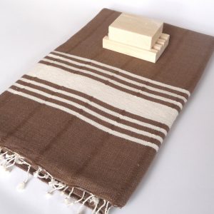 Handwoven, Natural Soft Cotton Bath and Beach Towel (Peshtemal), Brown