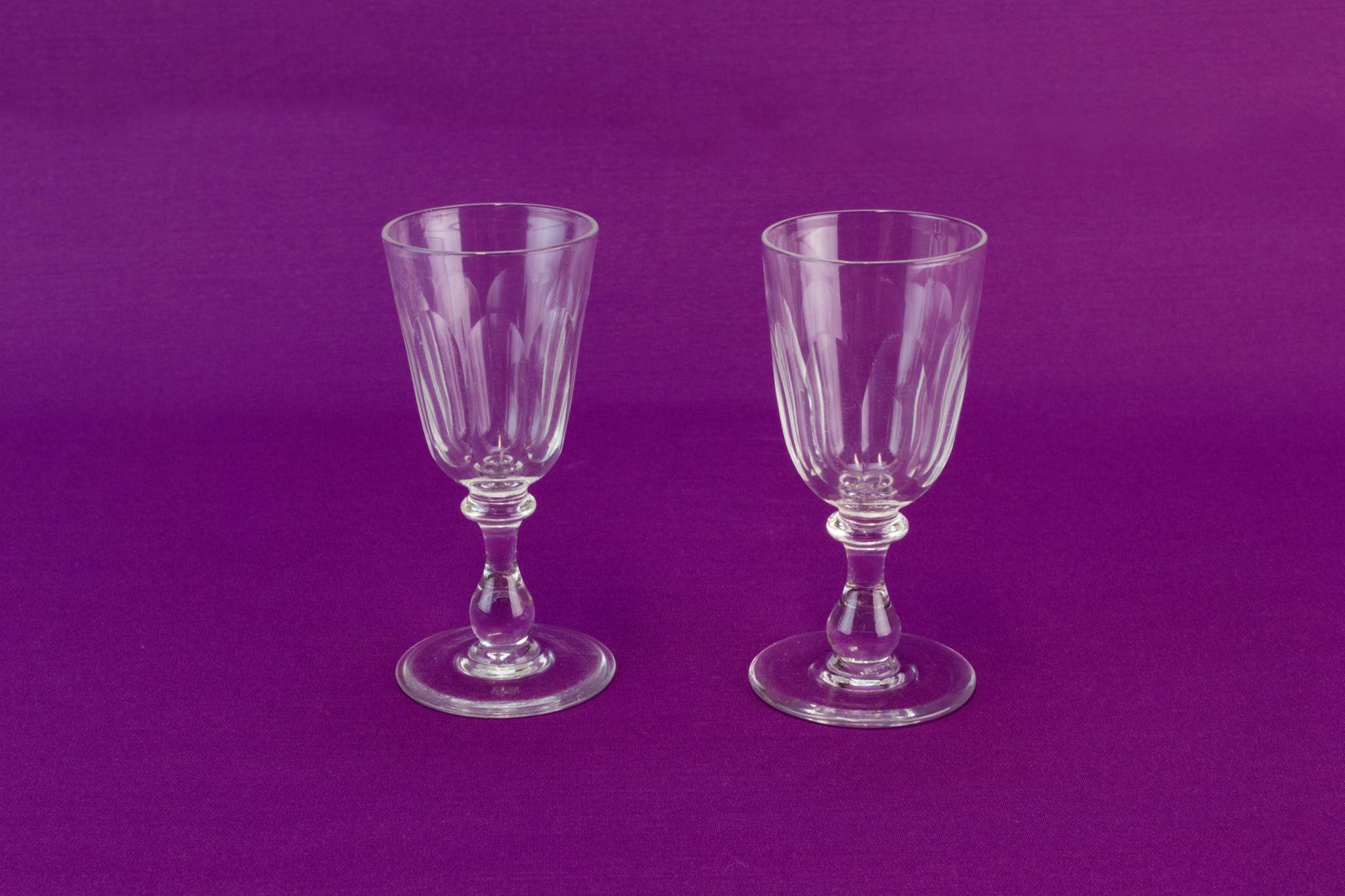 2 Port Sherry Schooners Cut Glass Stem Victorian Antique English Circa