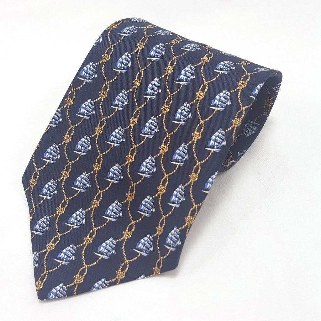 Vintage Sailing Ship Necktie Navy Blue Silk Tie Nautical Tie Sailing