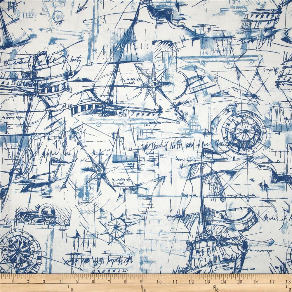 Shower Curtains // Nautical Schooner // Navy and Offwhite // Stall