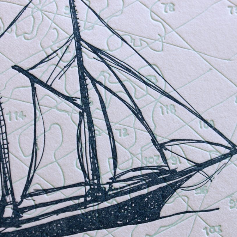 Letterpress Library Nautical Eight letterpress note cards