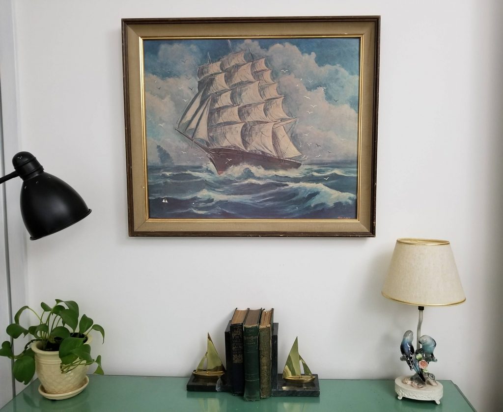 Vintage Nautical Framed Lithograph Print by "Tad" Call, 1960's era