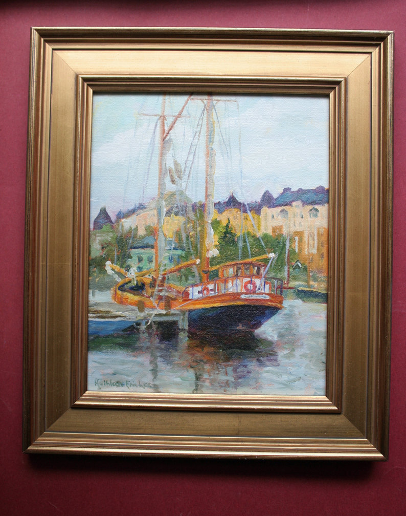 Oil Painting, Helsinki Harbor, The Astrid, Finland, Original