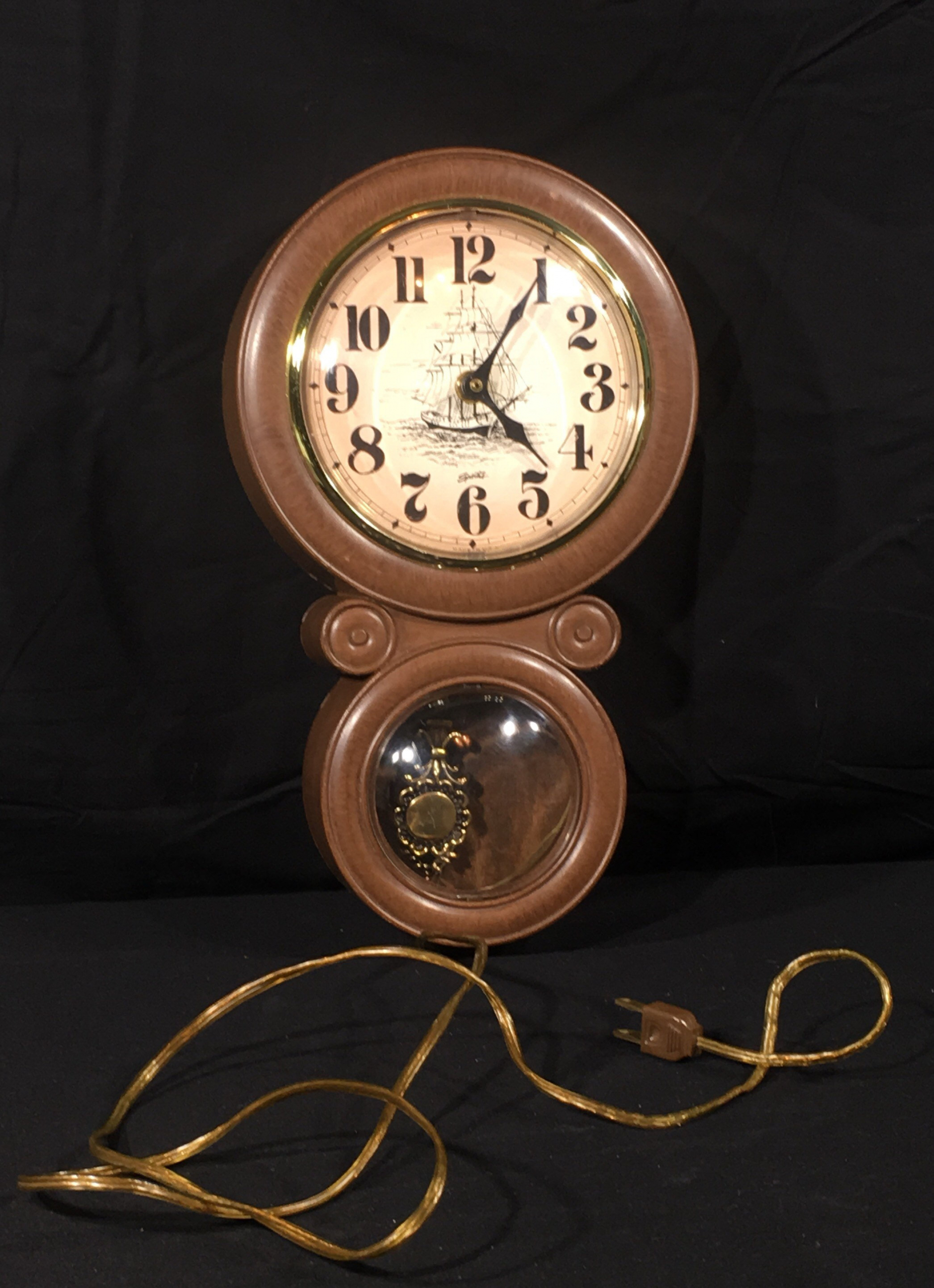 Vintage Nautical Wall Clock, Decorative Spartus Clock, Brown & Gold