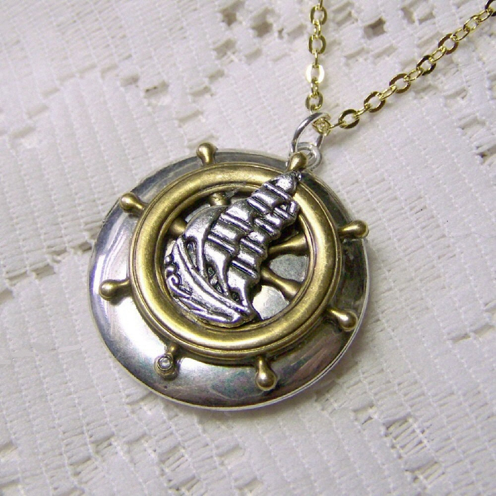 Locket PIRATE SHIP, Ships Wheel, Age of Sail, Silver - Tall Ships ...