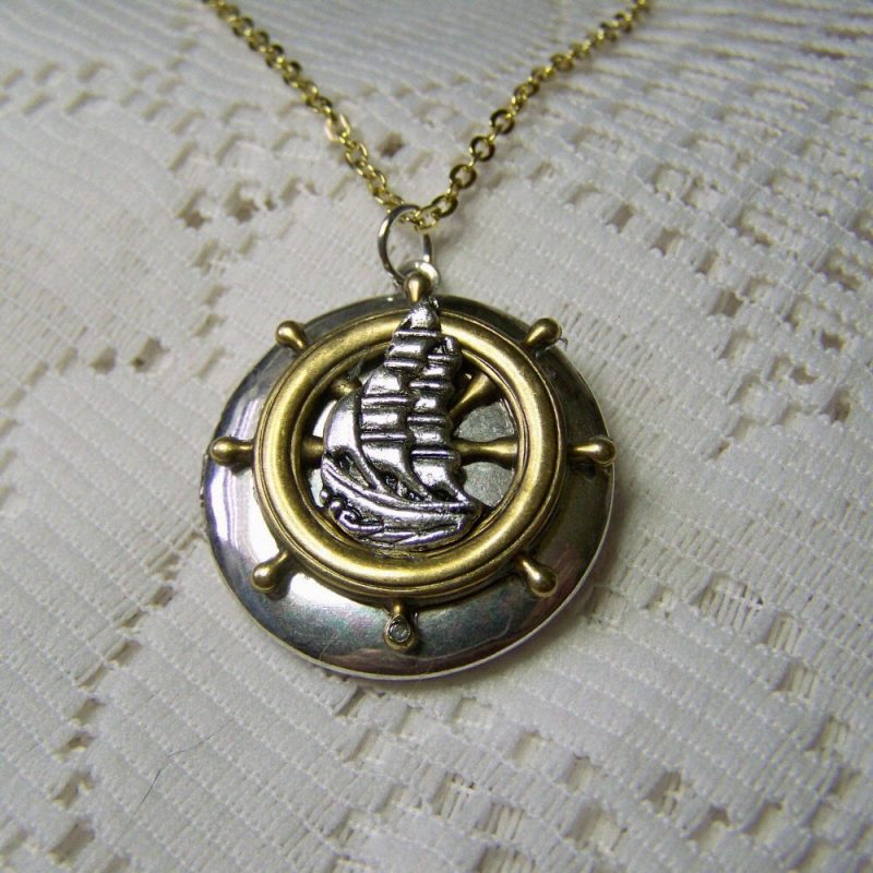 Locket PIRATE SHIP, Ships Wheel, Age of Sail, Silver - Tall Ships ...