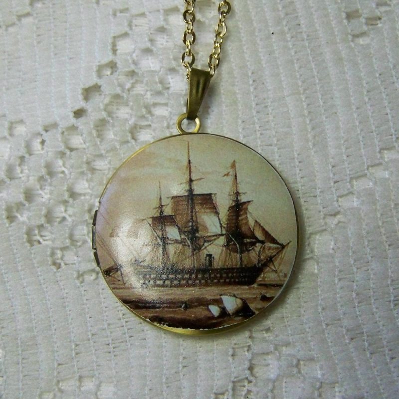Sailing Ship Locket - Sailing Ship Sepia tones - Ship of the Line ...