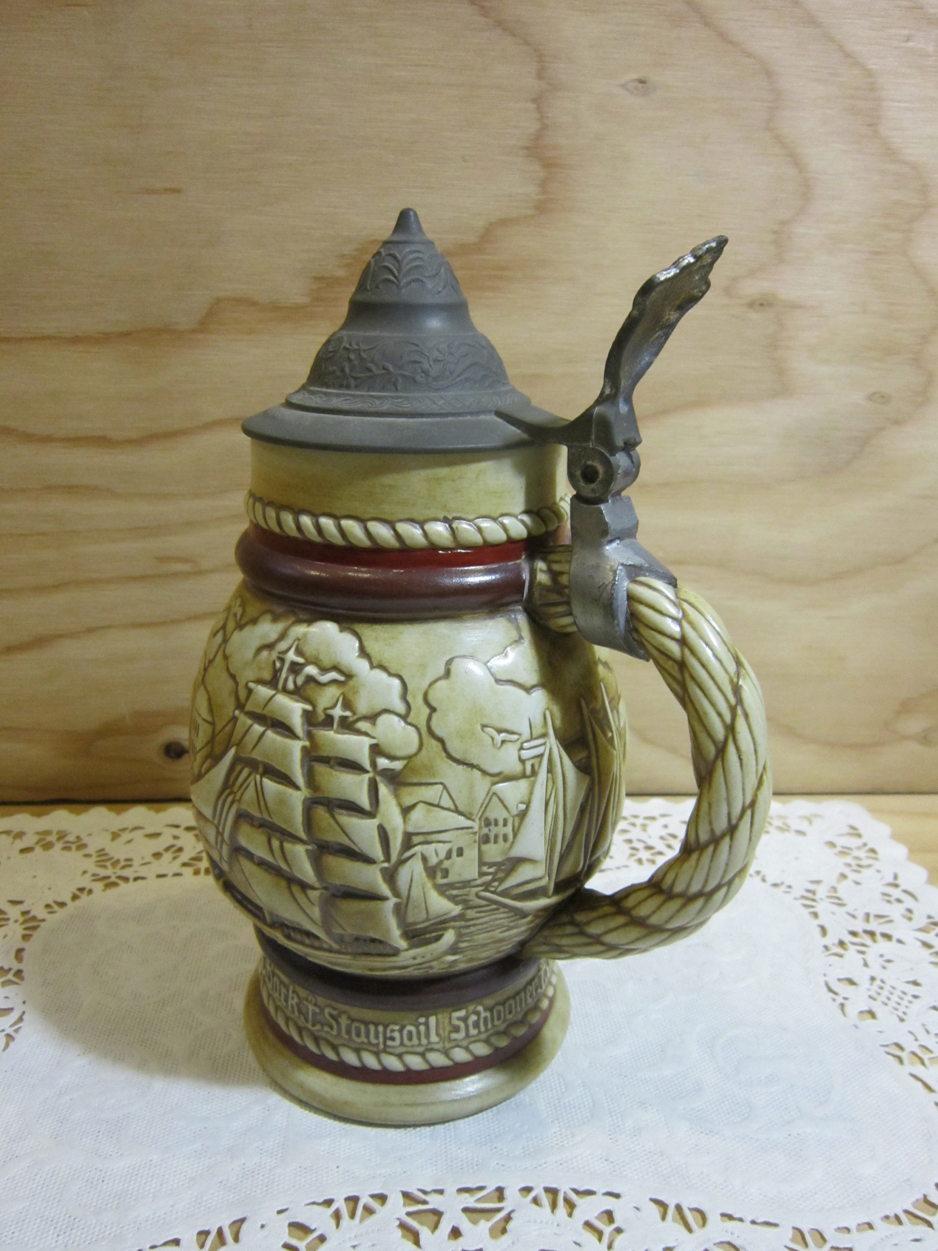 1977 Limited Edition Avon Lidded Beer Stein Sailing Ships Schooners