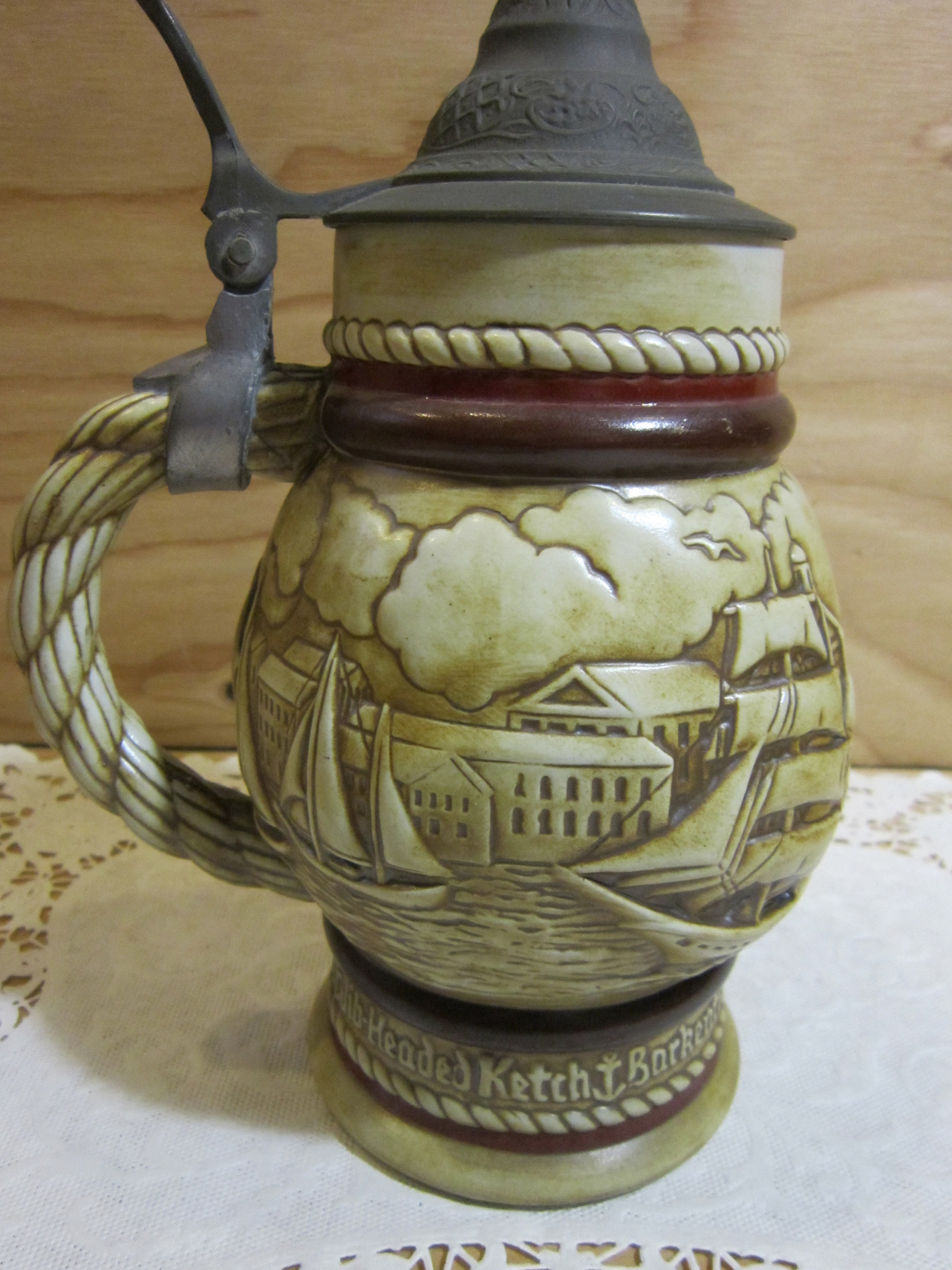 1977 Limited Edition Avon Lidded Beer Stein Sailing Ships Schooners