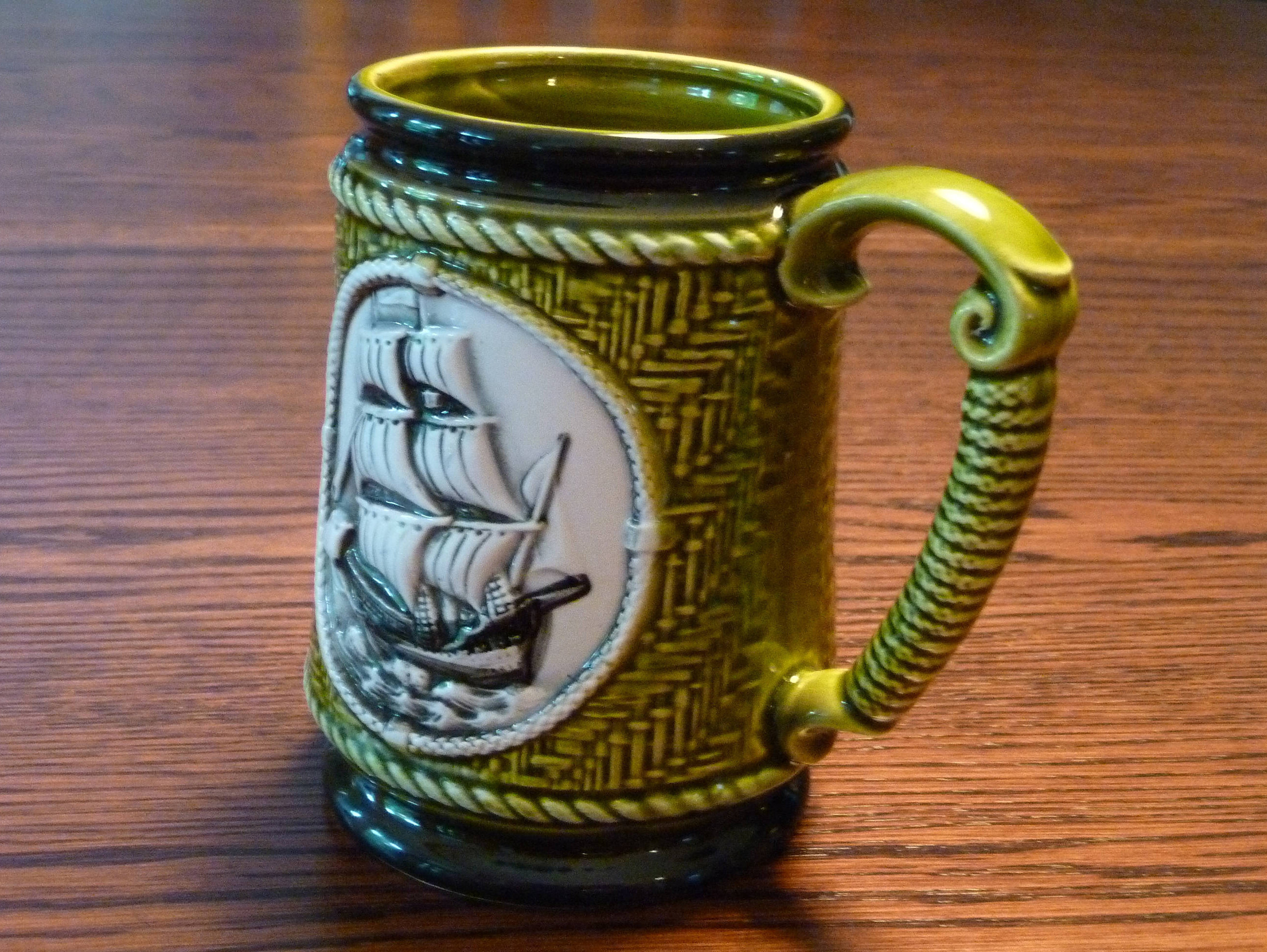 Vintage Coffee Mug - Lovely Green Nautical Decorated Mug - China Cup