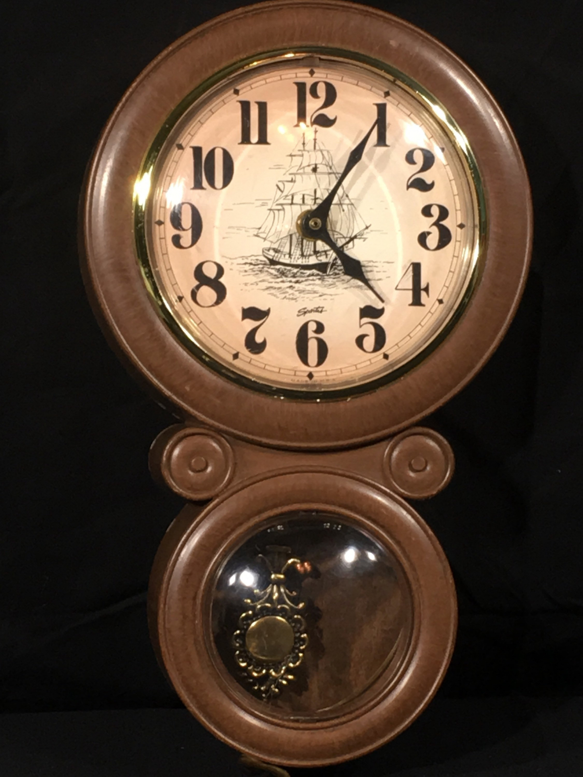 Vintage Nautical Wall Clock, Decorative Spartus Clock, Brown & Gold