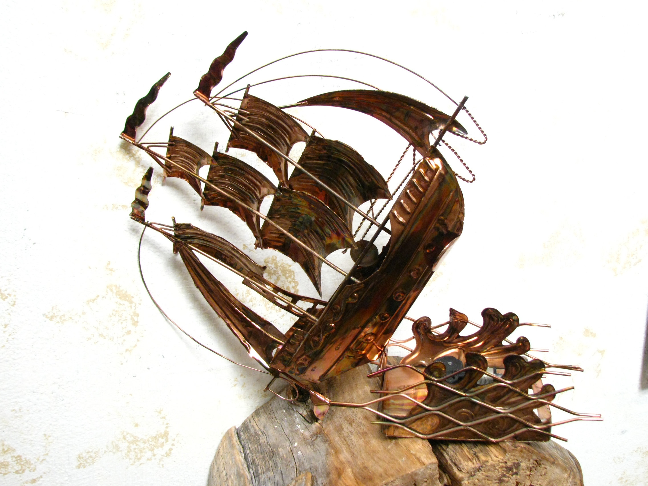 Vintage Musical Ship Copper Tin Schooner Rocks in Motion to Music ...