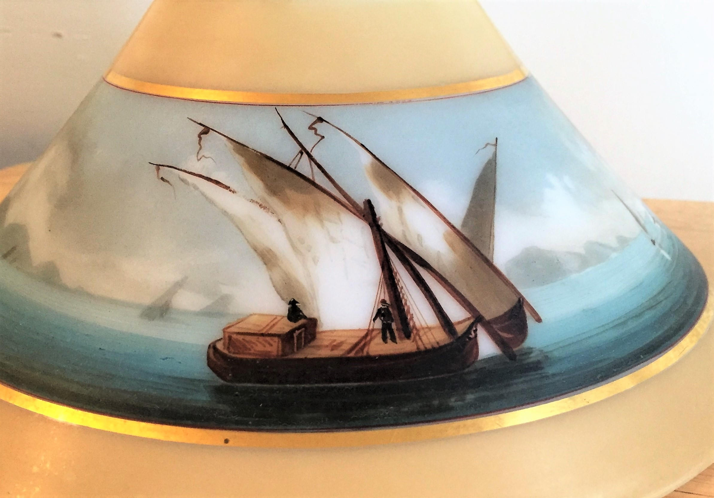 NAUTICAL Boston Sandwich Glass Lamp Shade 1870’s Schooner Chandlery