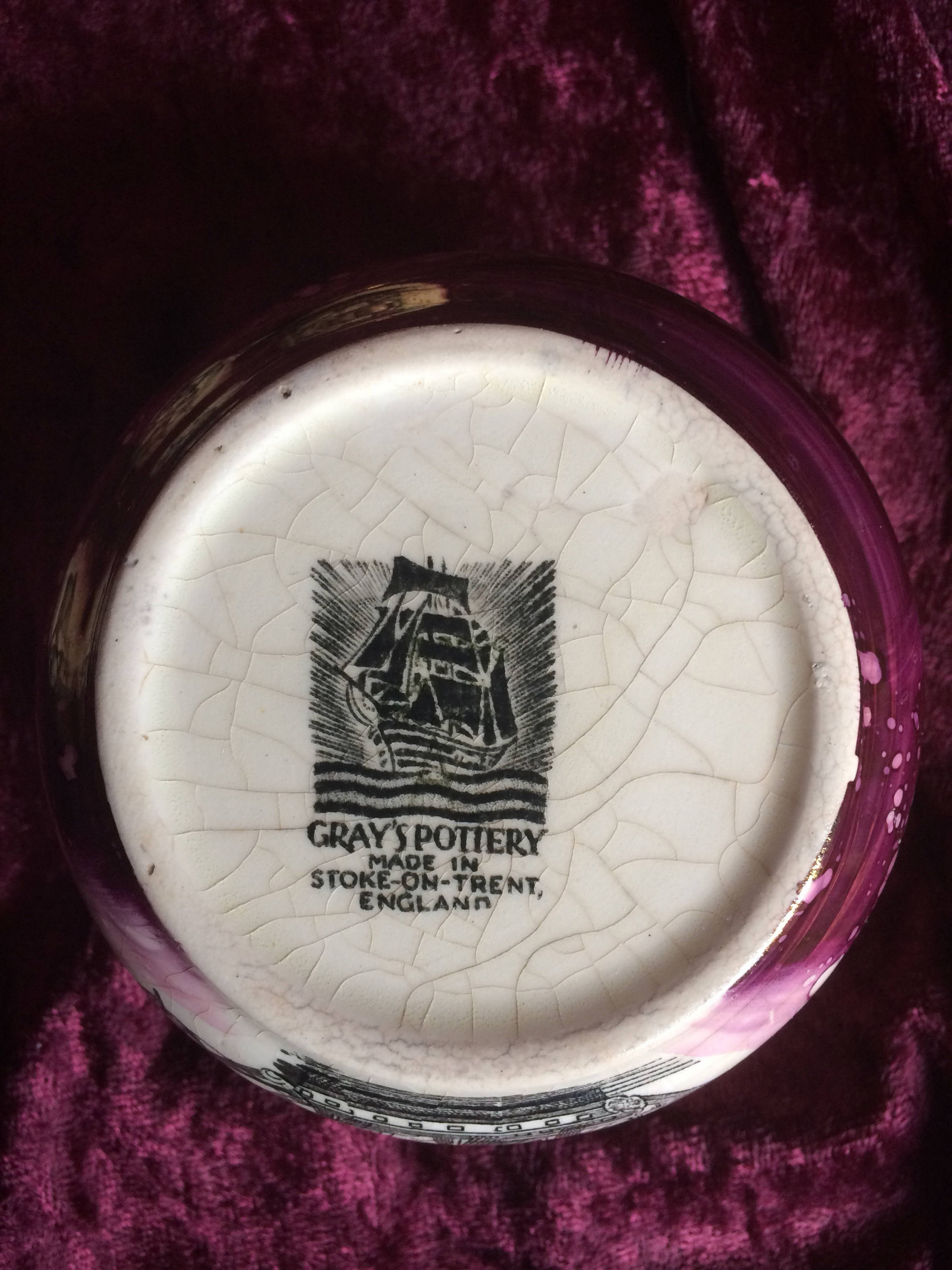 Gray’s Pottery StokeontheTrent 10 piece Rose Lustreware Ship design Schooner Chandlery