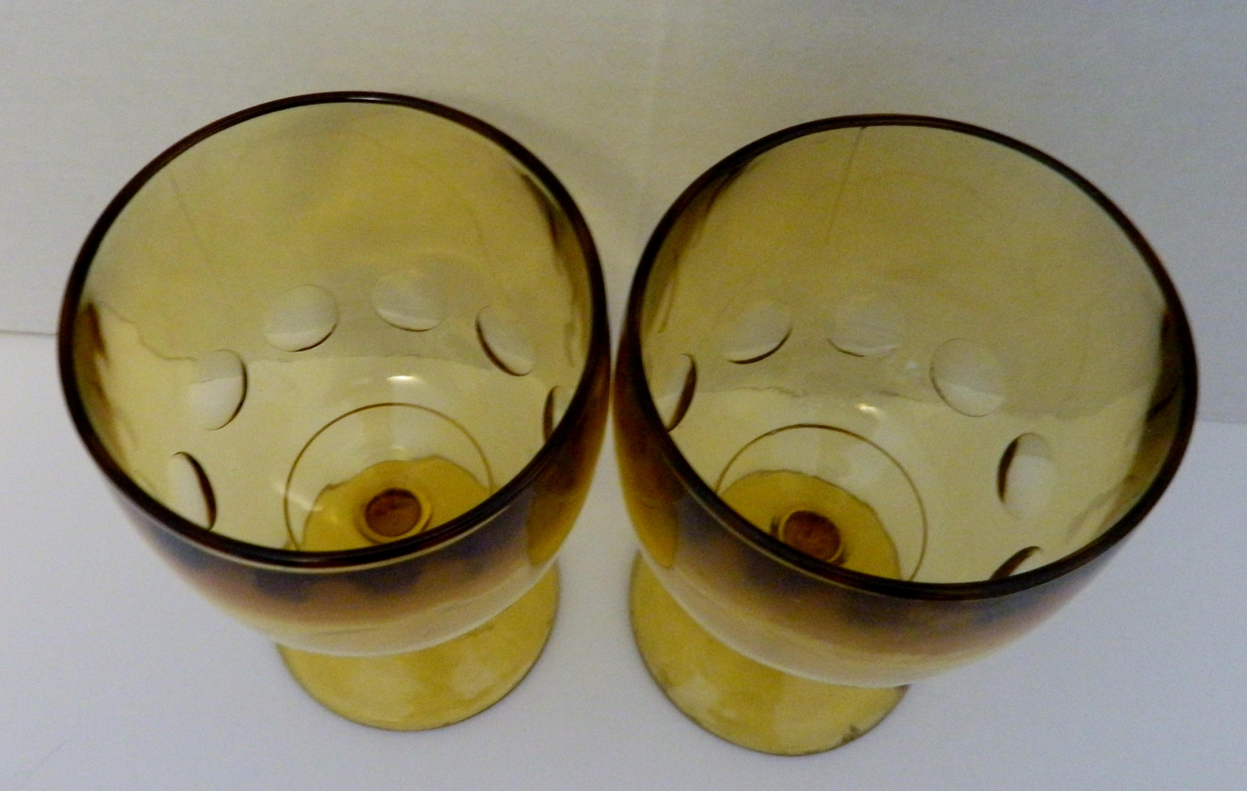 Bartlett Collins Amber / Yellow Coin Dot Footed Goblets Thumbprint Lot