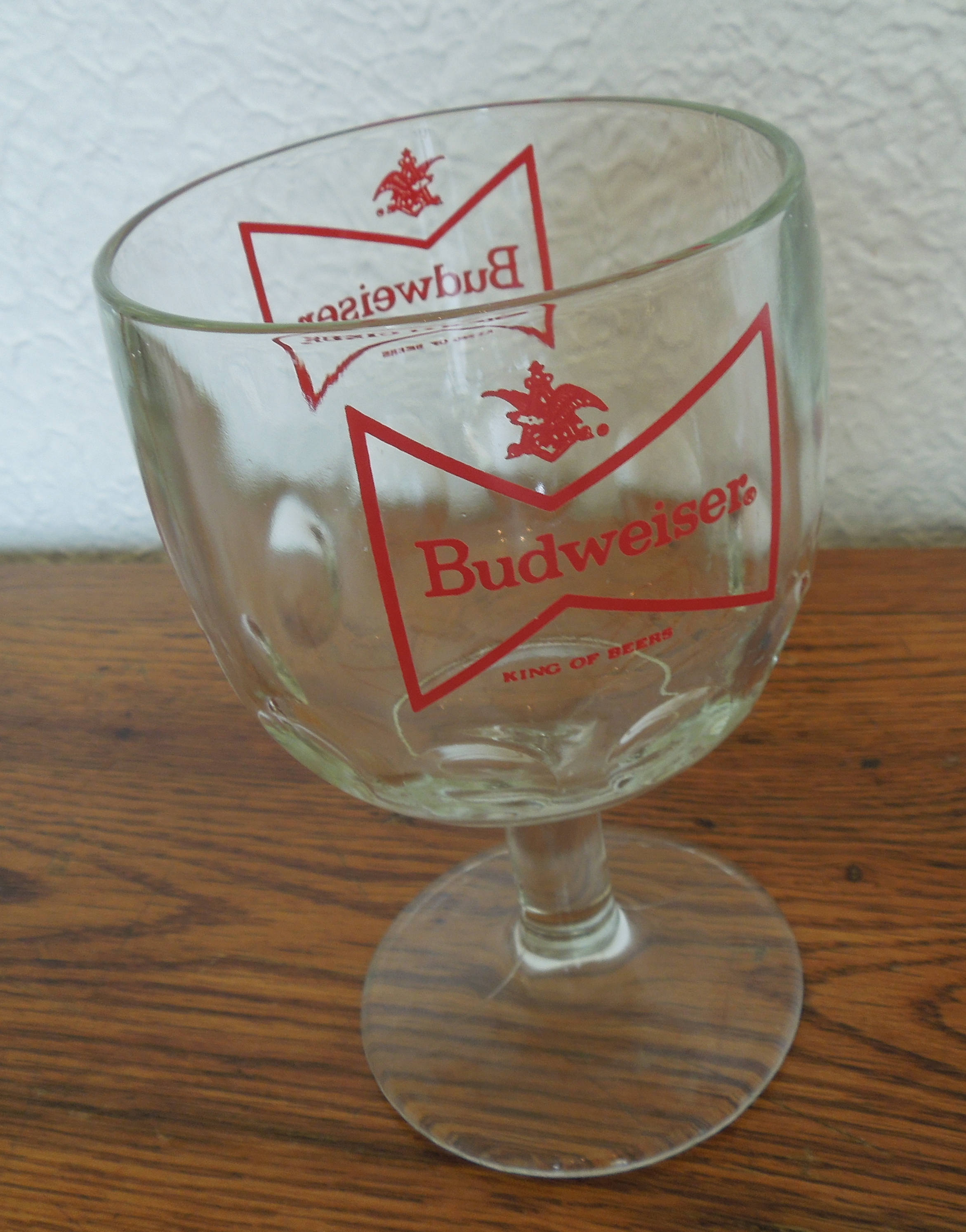 Vintage Budweiser Beer Schooner Glass Thumbprint Goblet Pedestal 1970's