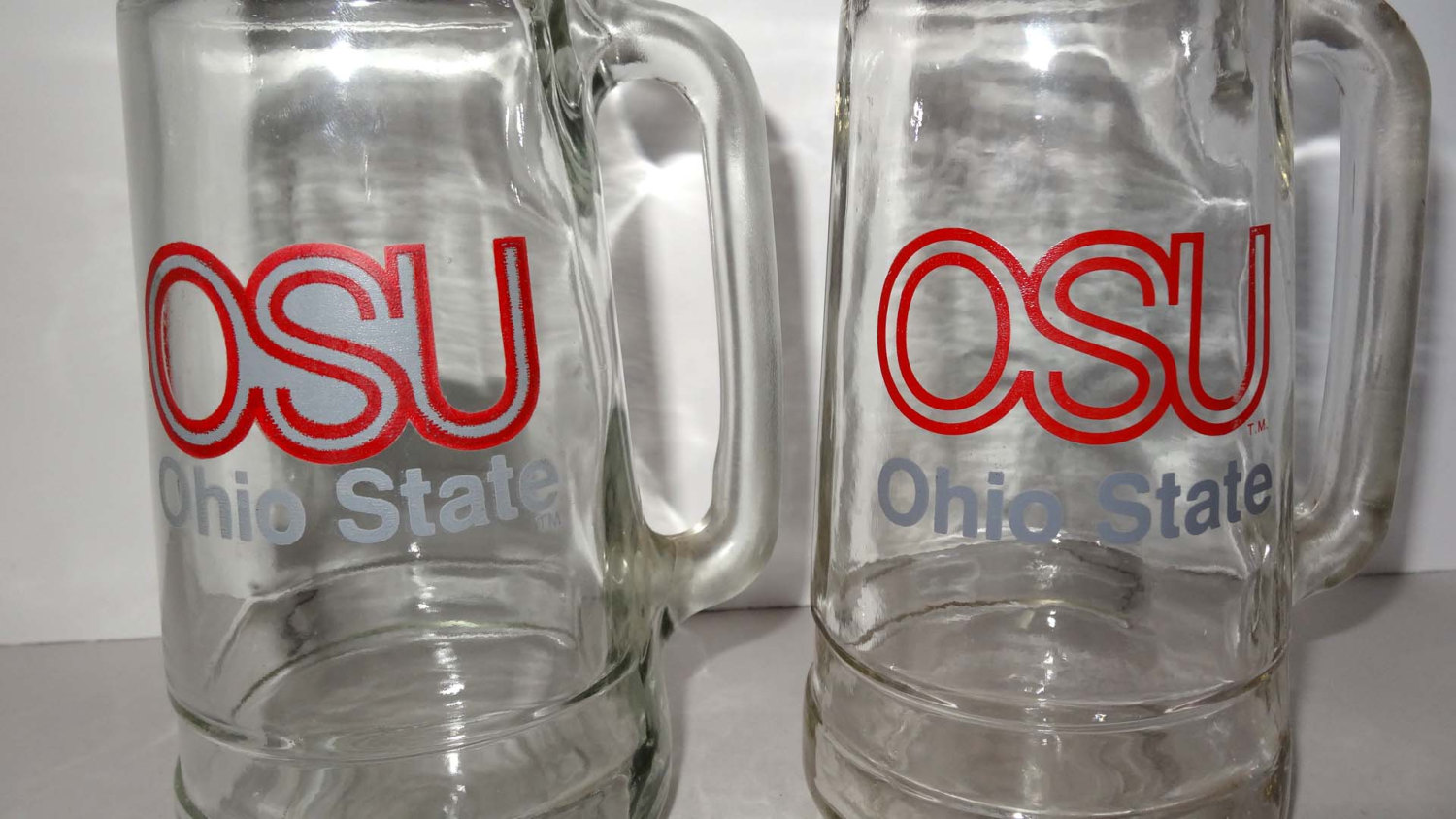 Pair Of Ohio State Clear Glass Beer Steins Home and Garden Kitchen and