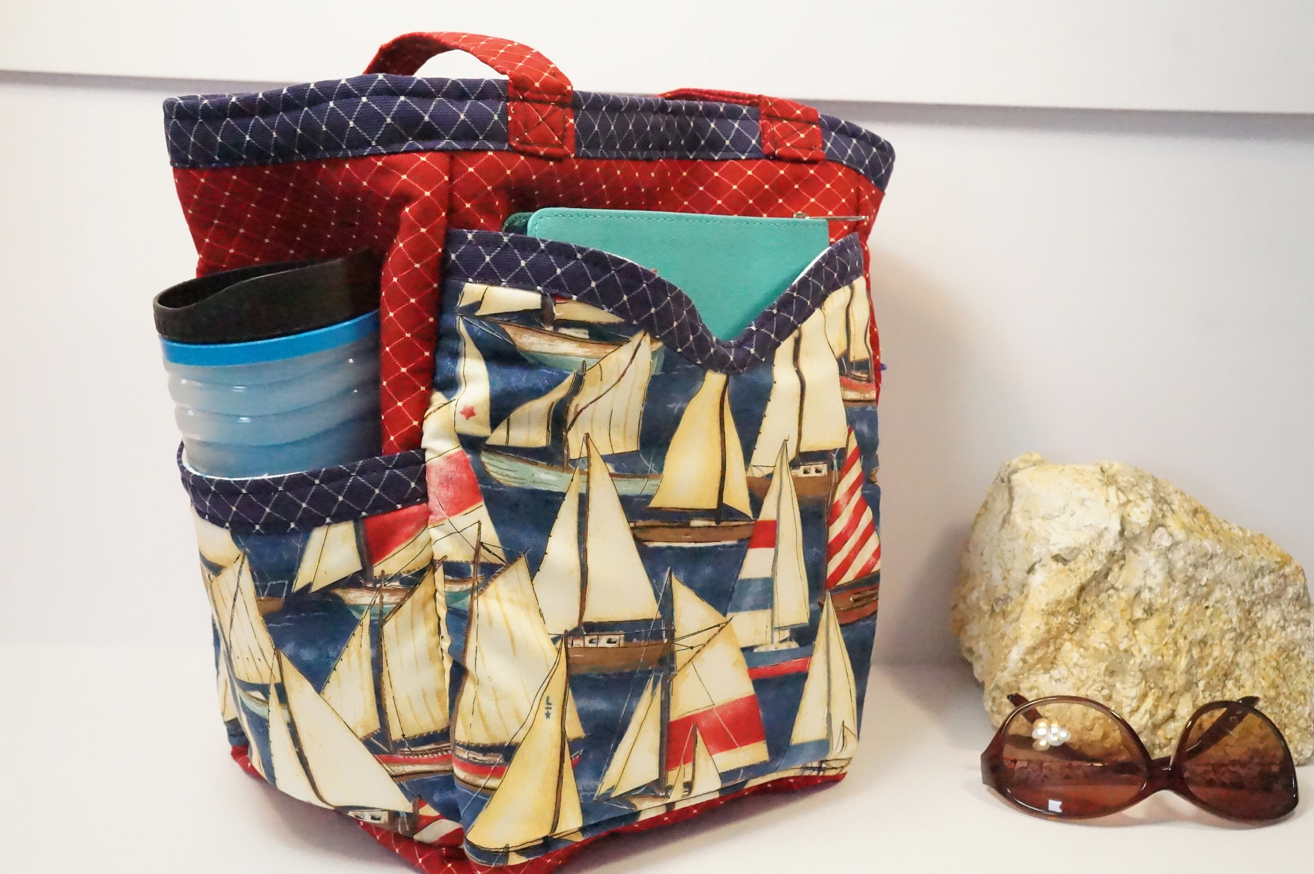 Nautical Tote/Sail Boat Tote/Sailing Tote/Tote With Pockets/Ship Tote