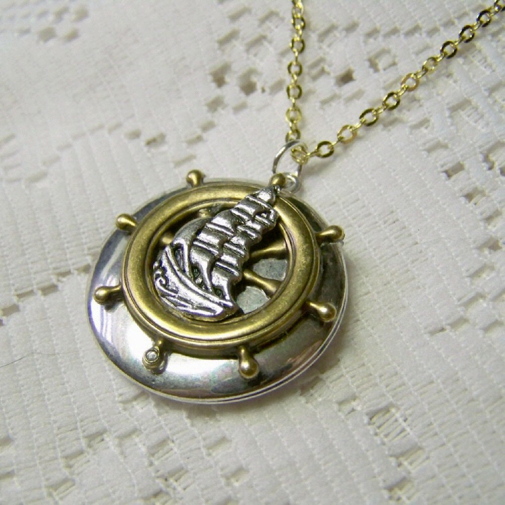 Locket PIRATE SHIP, Ships Wheel, Age of Sail, Silver - Tall Ships ...