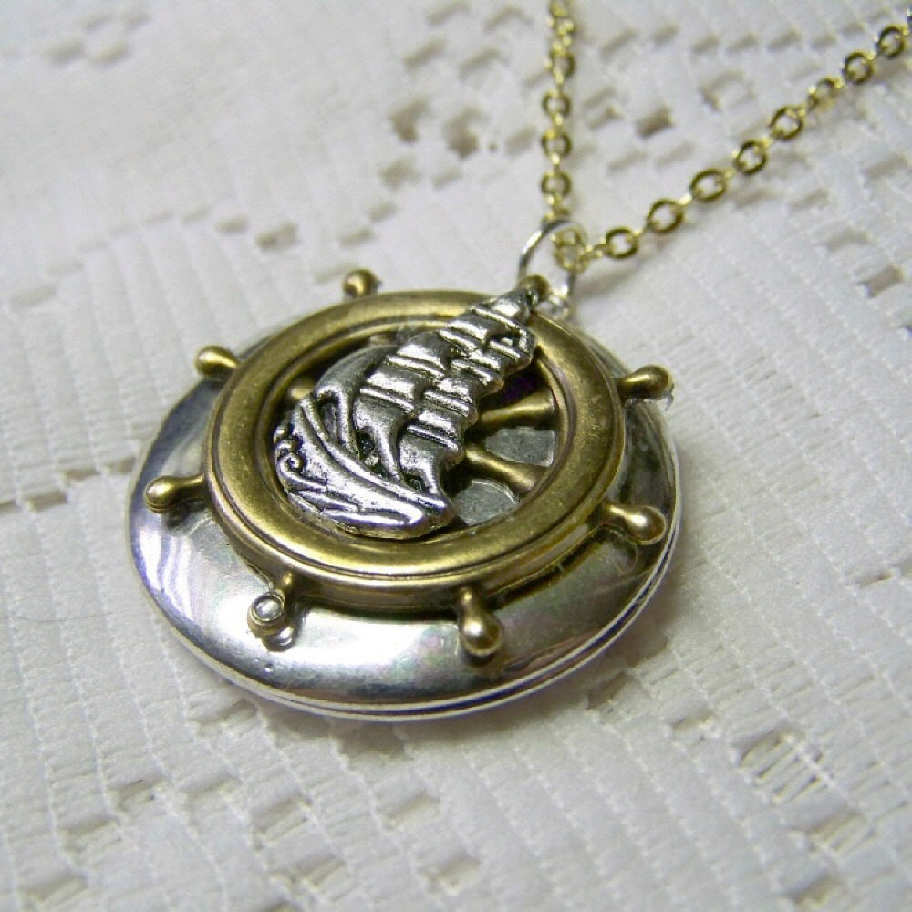 Locket PIRATE SHIP, Ships Wheel, Age of Sail, Silver - Tall Ships ...