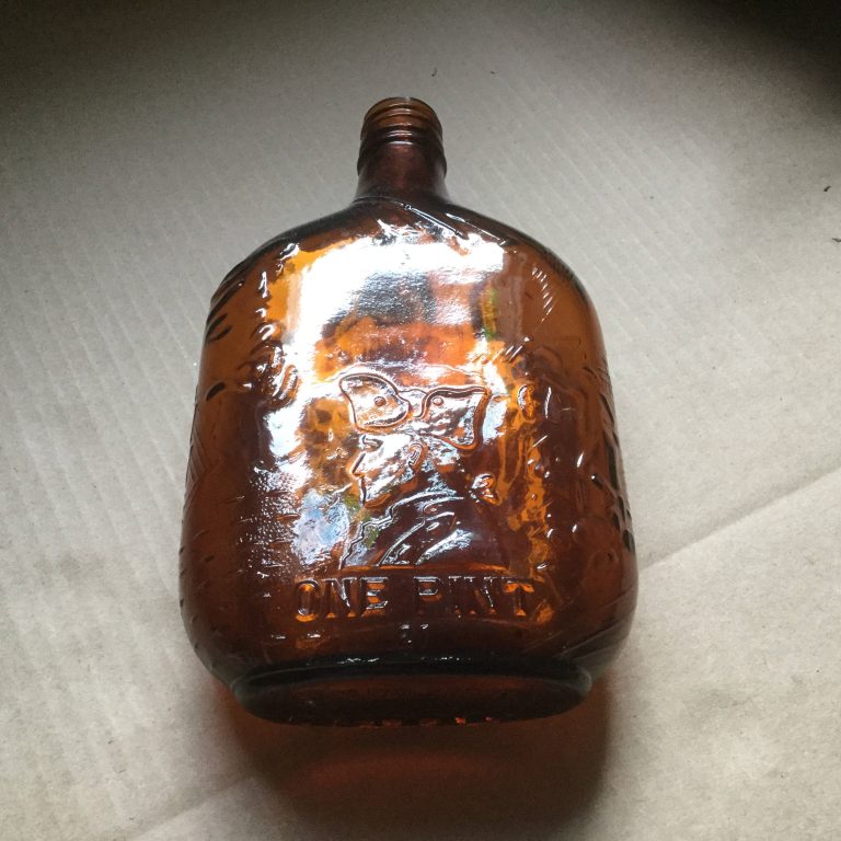 Vintage Amber Bottle Pint Glass Whisky Flask, Patriot & Schooners Schooner Chandlery