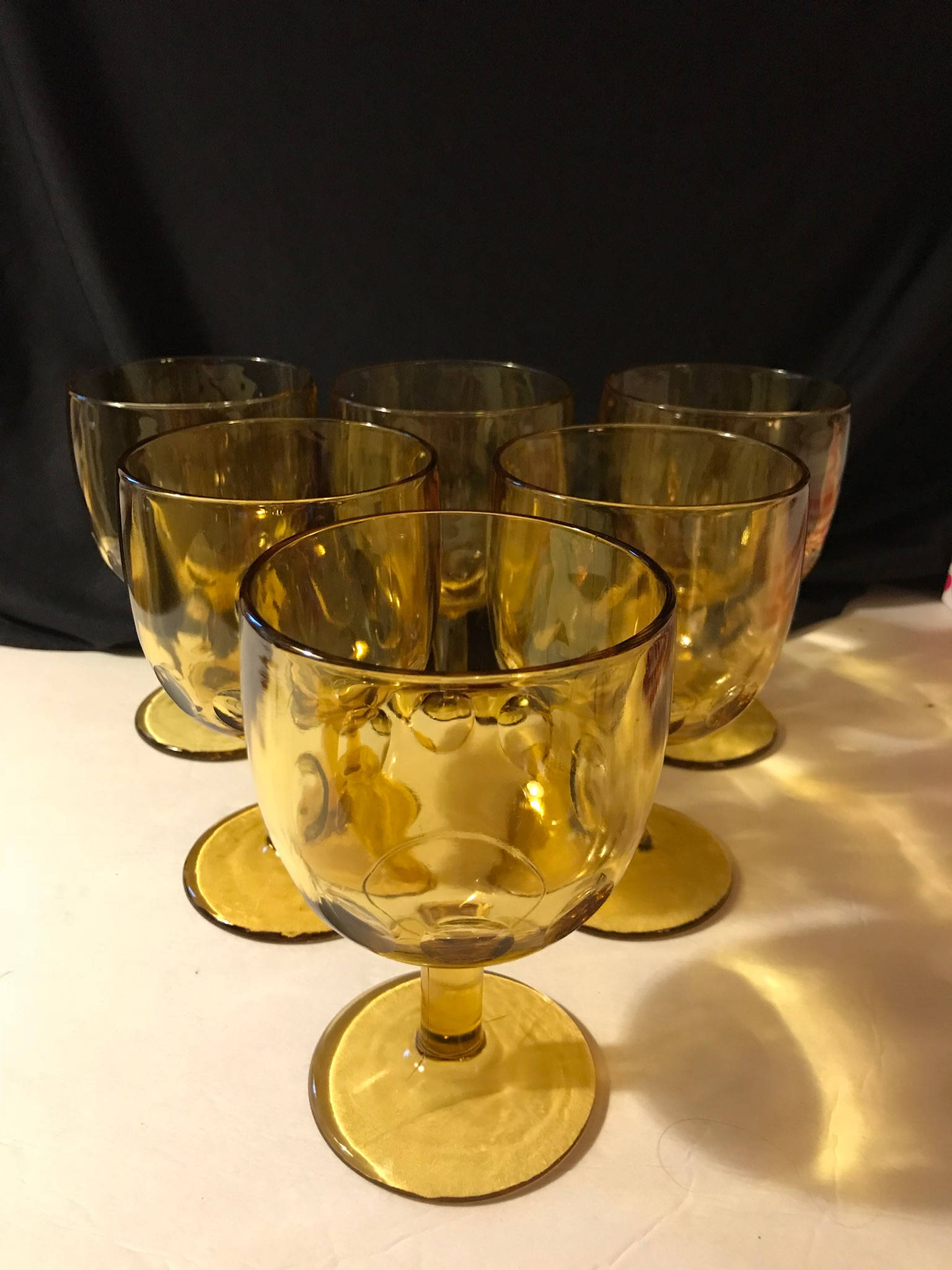 SPRING SALE Set of 6 Vintage Glass Goblets / Thumbprint Design