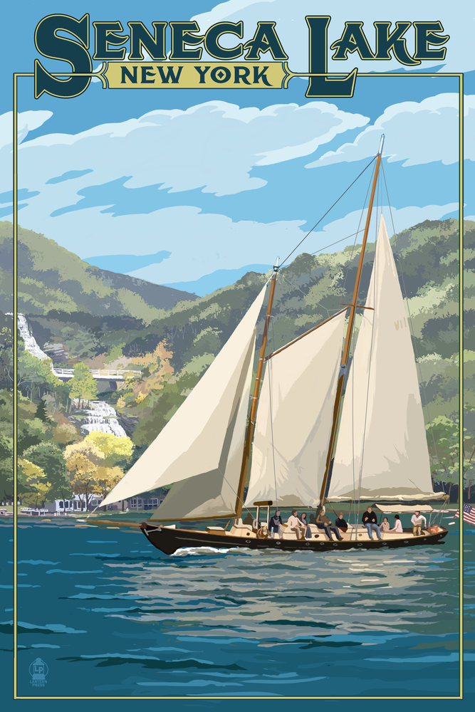 Seneca Lake, New York Schooner Sailboat on Lake Lantern Press
