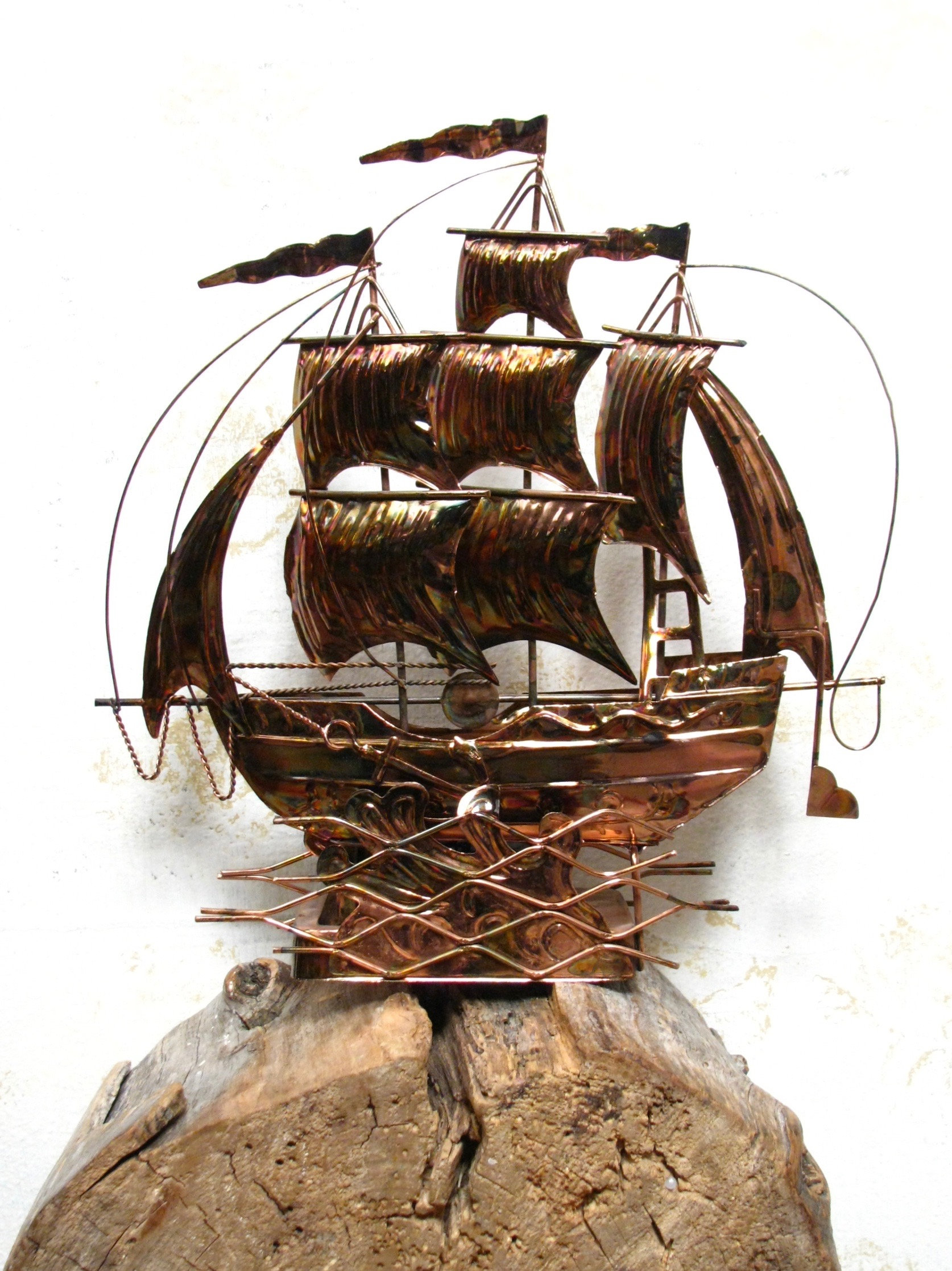Vintage Musical Ship Copper Tin Schooner Rocks in Motion to Music ...