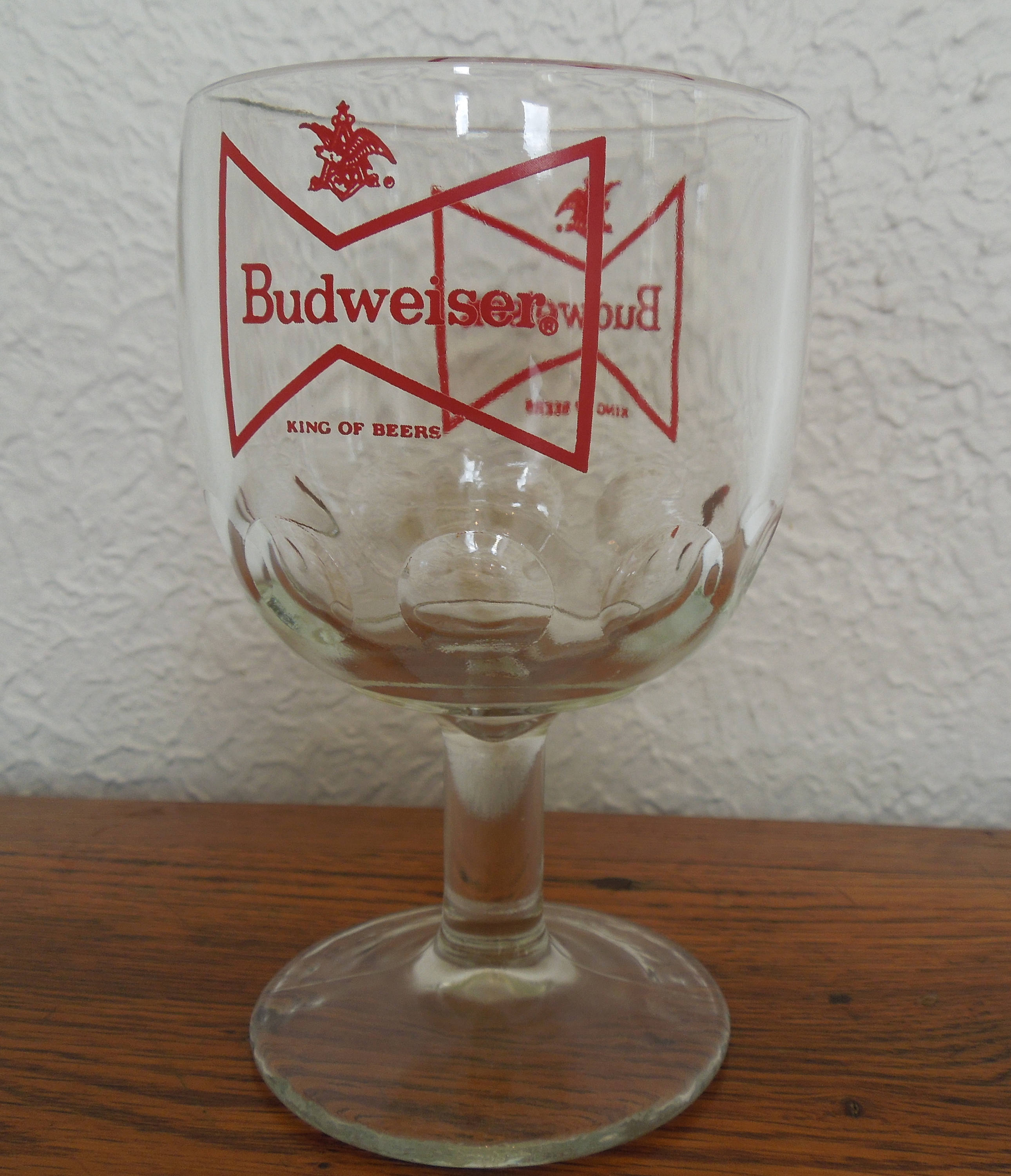 Vintage Budweiser Beer Schooner Glass Thumbprint Goblet Pedestal 1970