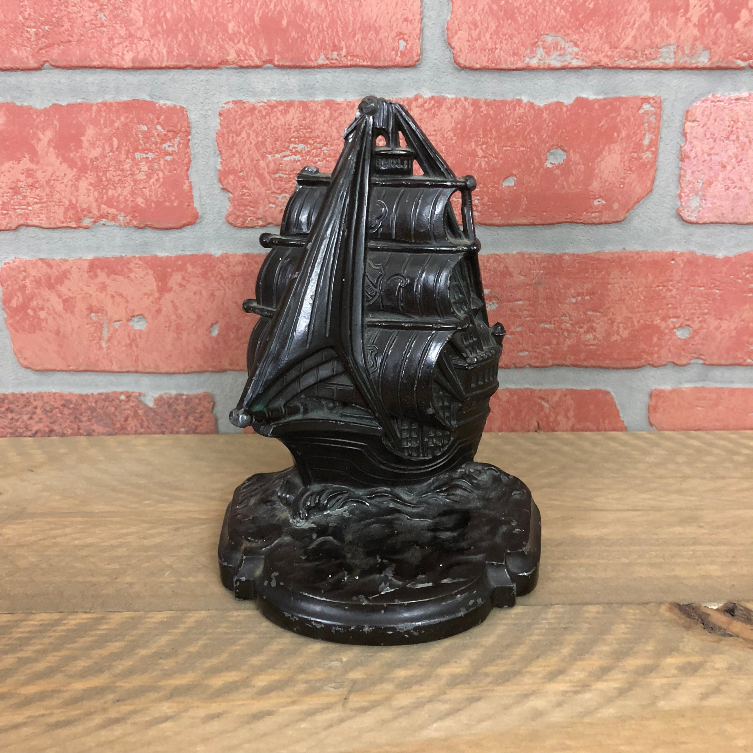 Vintage Metal Ship Bookend Nautical Home Decor Schooner Chandlery