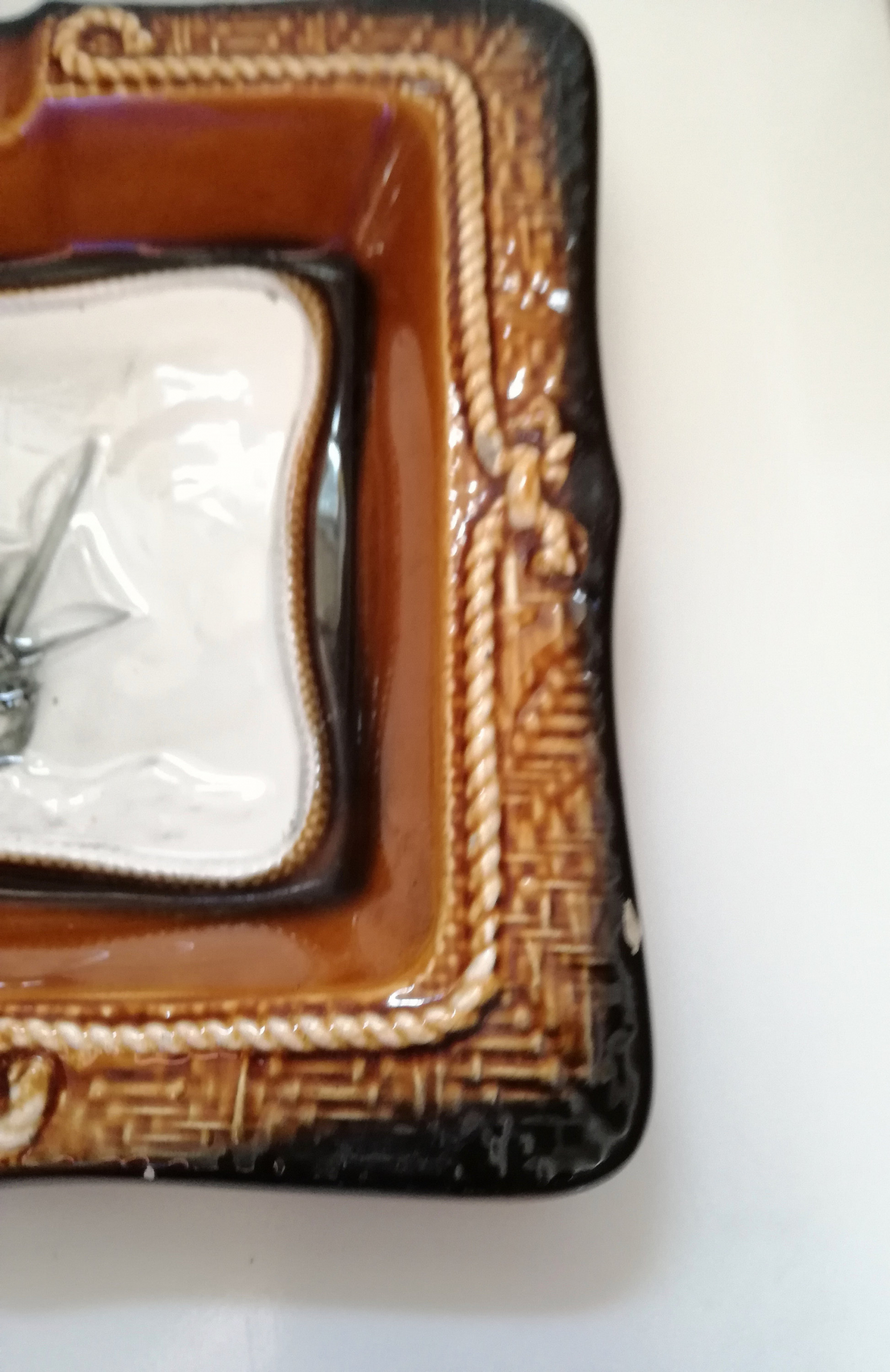 vintage Sailboat ashtray ceramic emerald green, vintage schooner, large