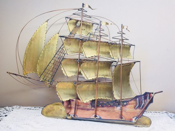 Vintage Metal Schooner Wall Art Sculpture Brutalist Clipper Ship Decor Large Nautiucal Chandlery - Large Metal Ship Wall Art Vintage Metal Schooner Wall Art Sculpture Brutalist Clipper Ship Decor Large Nautiucal Chandlery - Large Metal Ship Wall Art