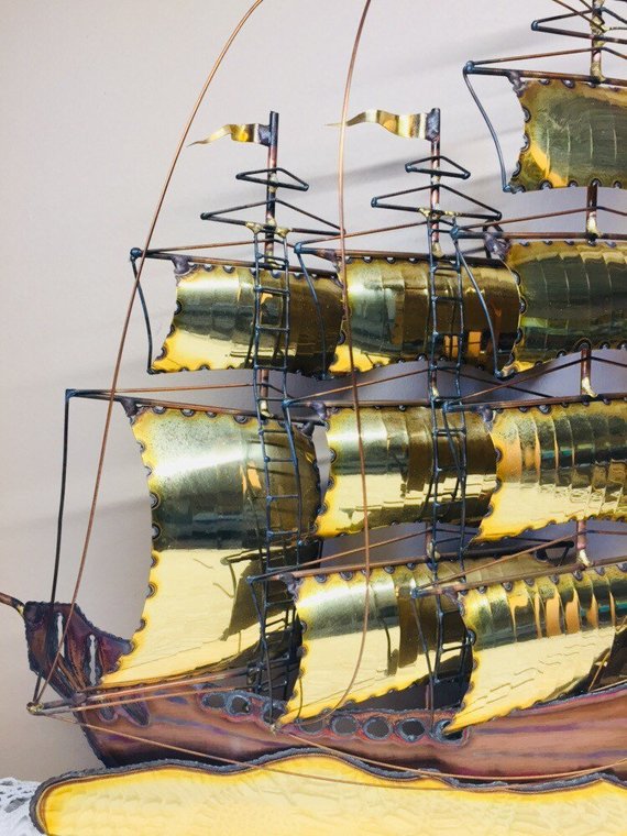 Vintage Metal Schooner Wall Art Sculpture Brutalist Clipper Ship Decor Large Nautiucal Chandlery - Large Metal Ship Wall Art Vintage Metal Schooner Wall Art Sculpture Brutalist Clipper Ship Decor Large Nautiucal Chandlery - Large Metal Ship Wall Art