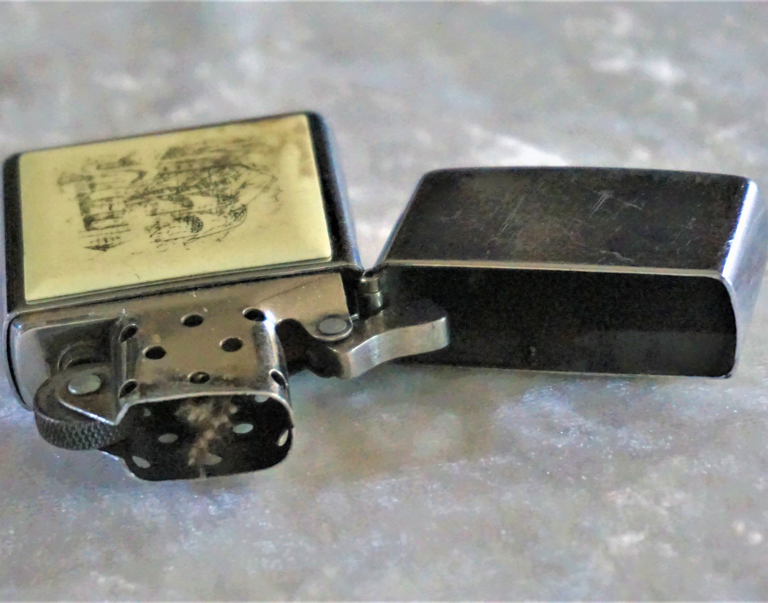 Scrimshaw Zippo Cigar Or Cigarette Lighter, Vintage Unique Rare Find