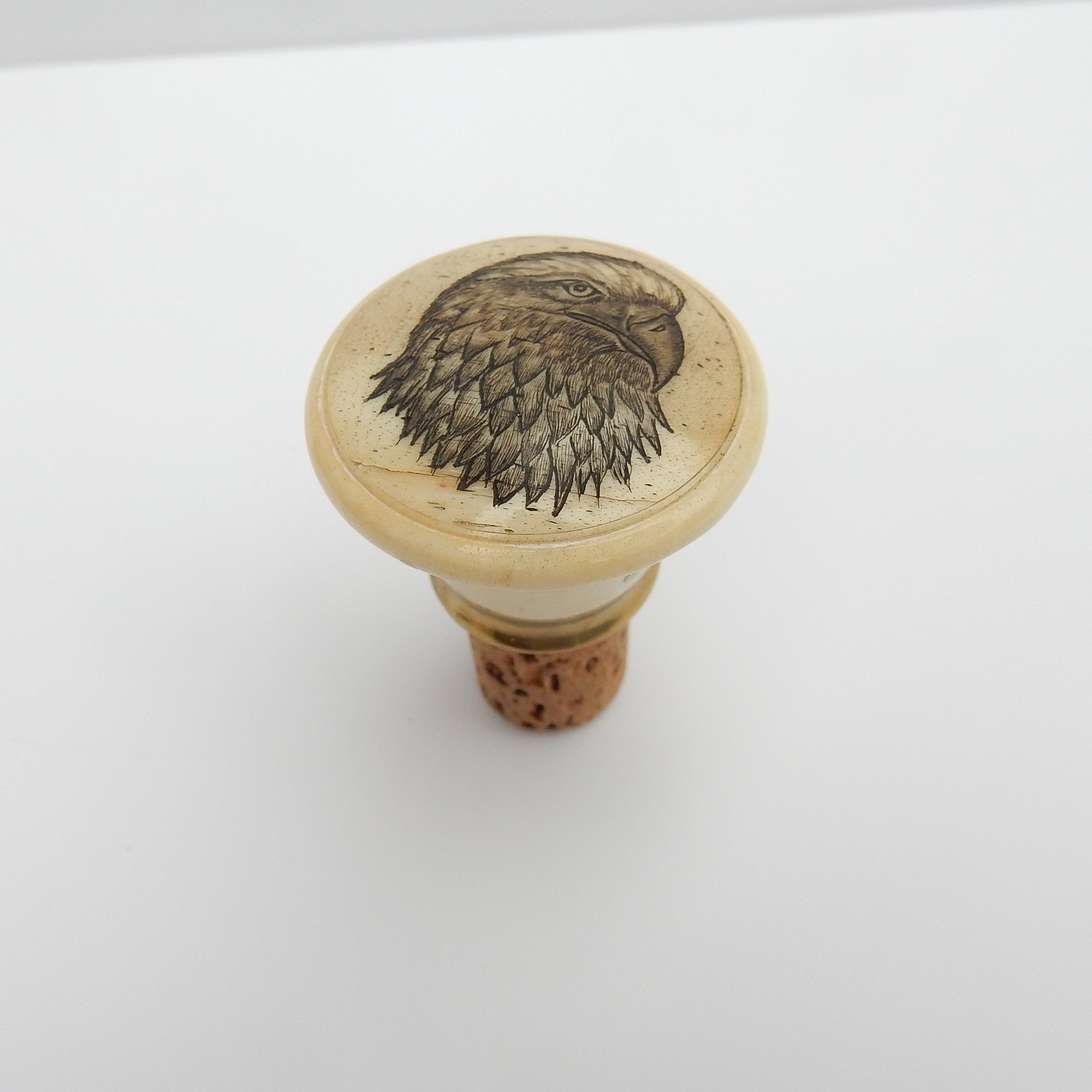 American Eagle Wine Cork Bottle Stopper Bone Scrimshaw Schooner Chandlery