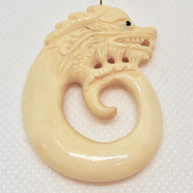 Hand Carved Dragon Bone Bead 1 3 4 Inches 44 Mm Schooner Chandlery
