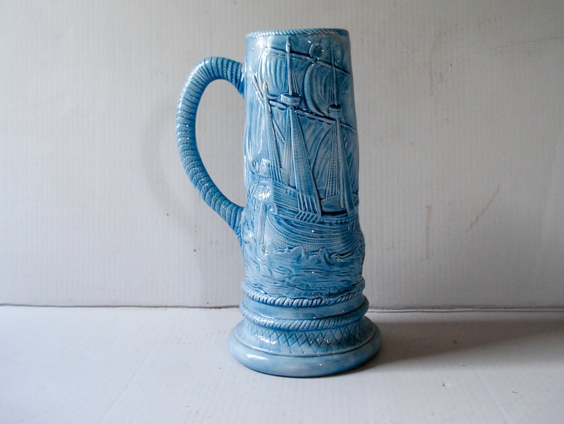 Blue ceramic vase or umbrella stand nautical theme Schooner Chandlery