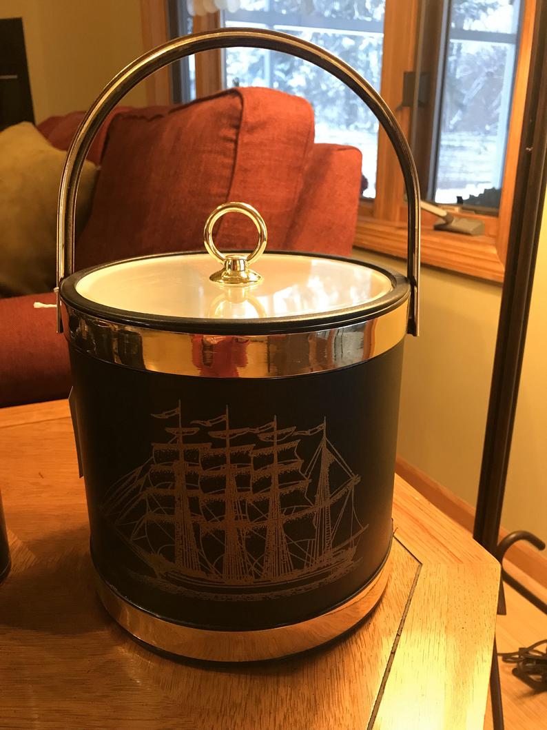 Vintage Shelton Ware Nautical ice bucket with schooner. Schooner