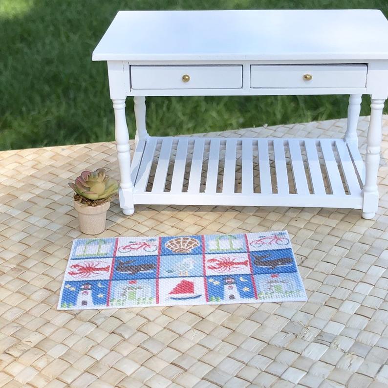 Dollhouse miniature nautical beach themed doormat rug carpet 112 scale