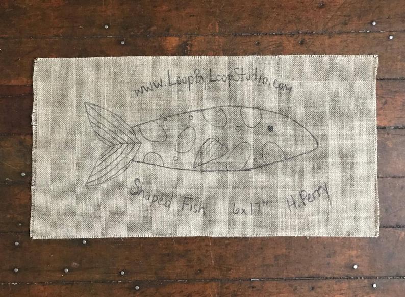 Shaped Fish Original Hand Drawn 6 x 17 inch Rug Hooking Pattern on