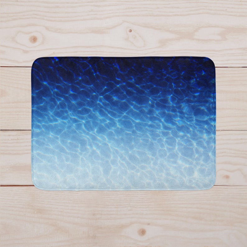 Marina Blue Bath Mat, Surf Ocean Nautical Style Beach Bathroom Mat