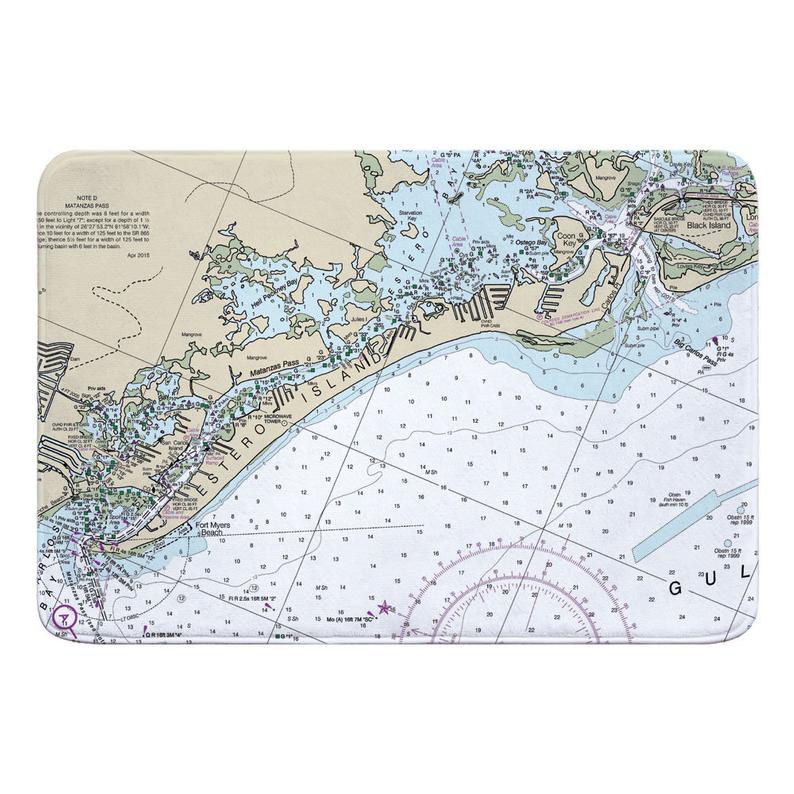 FL Estero Island, Fort Myers Beach, FL Nautical Chart Memory Foam Bath Mat, Map Floor Mat, Map