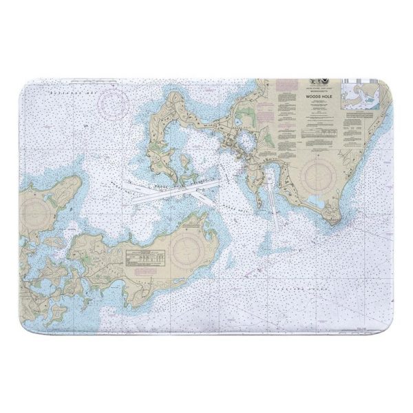 MA Woods Hole, MA Nautical Chart Memory Foam Bath Mat Schooner Chandlery