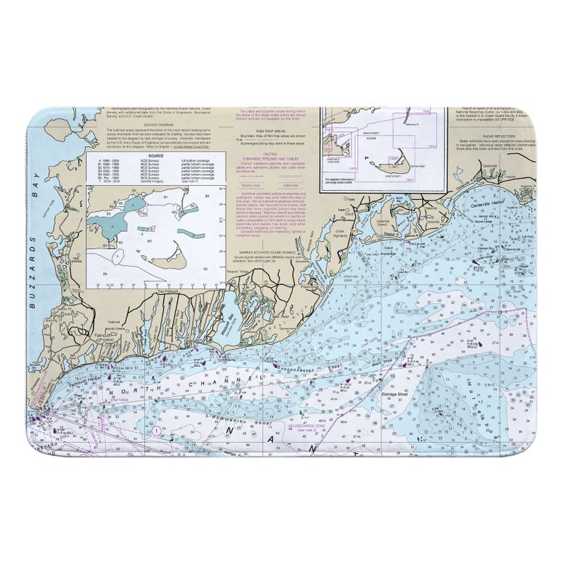 MA Falmouth MA Nautical Chart Memory Foam Bath Mat Map Floor Mat 