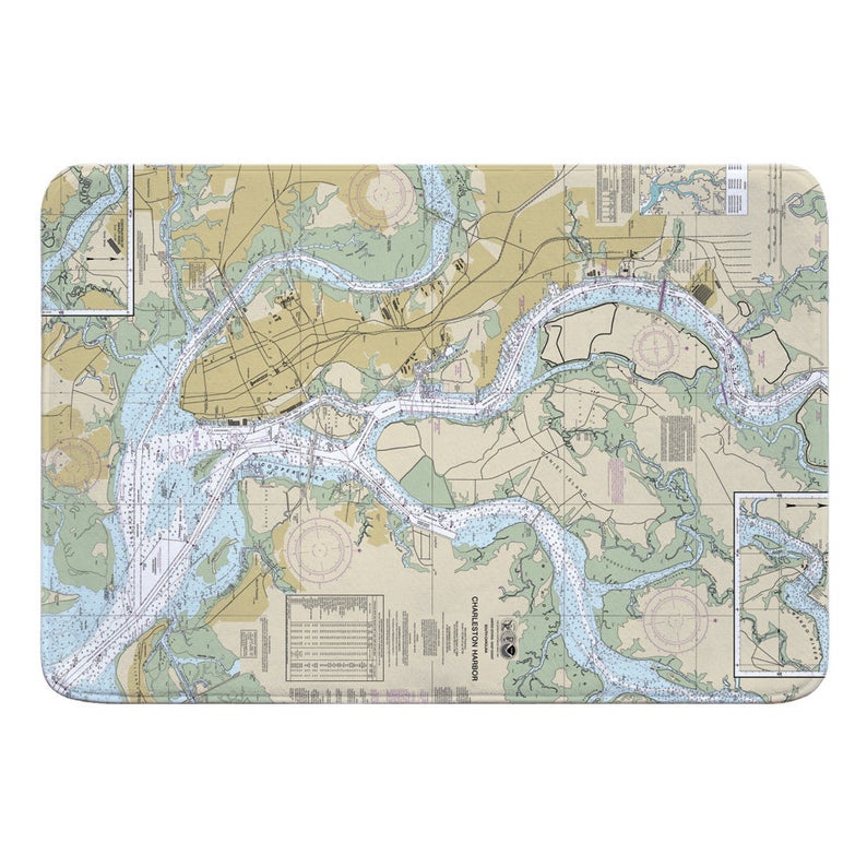 SC Charleston Harbor, SC Nautical Chart Memory Foam Bath Mat, Map