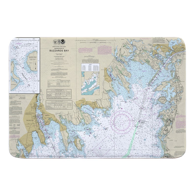 MA Buzzards Bay, MA Nautical Chart Memory Foam Bath Mat, Map Floor Mat