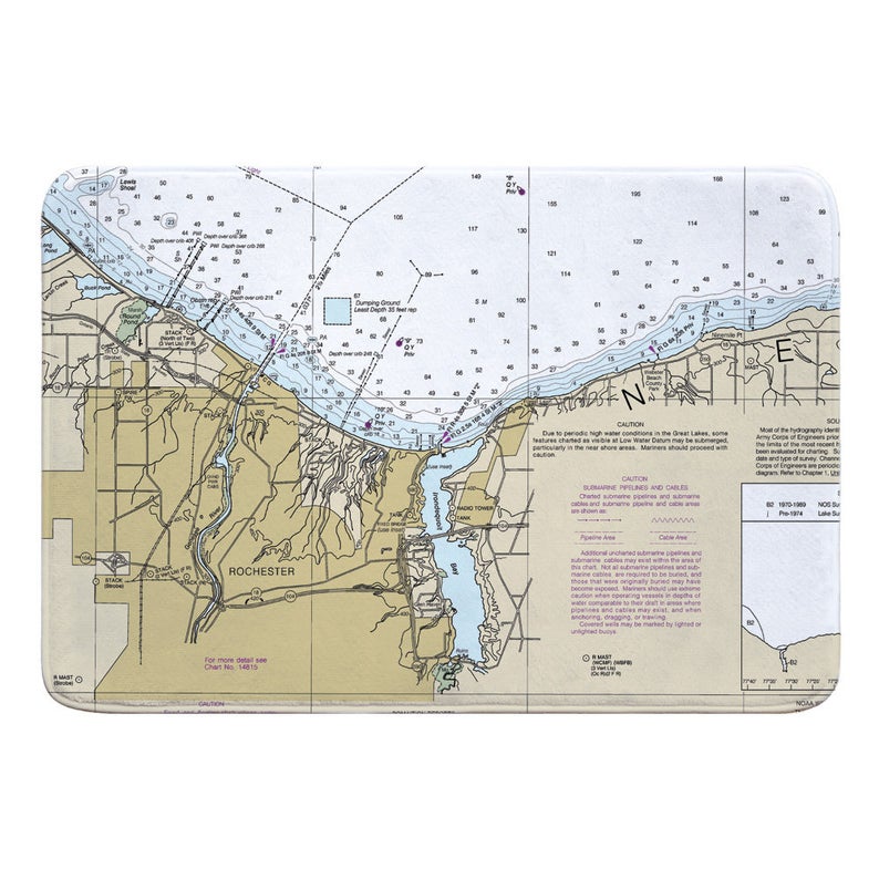 NY Rochester, NY Nautical Chart Memory Foam Bath Mat, Map Floor Mat