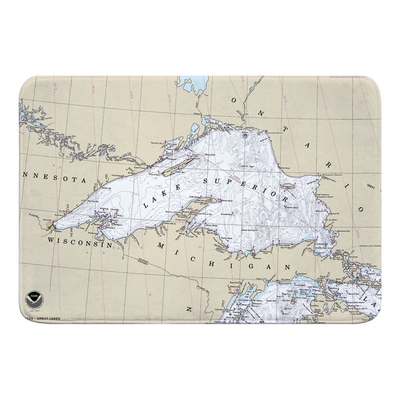 Lake Superior Nautical Chart Memory Foam Bath Mat, Map Floor Mat, Map