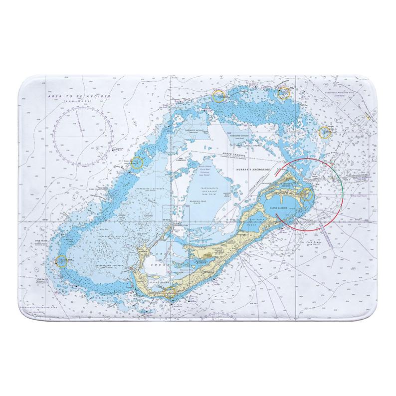Bermuda Nautical Chart Memory Foam Bath Mat Schooner Chandlery
