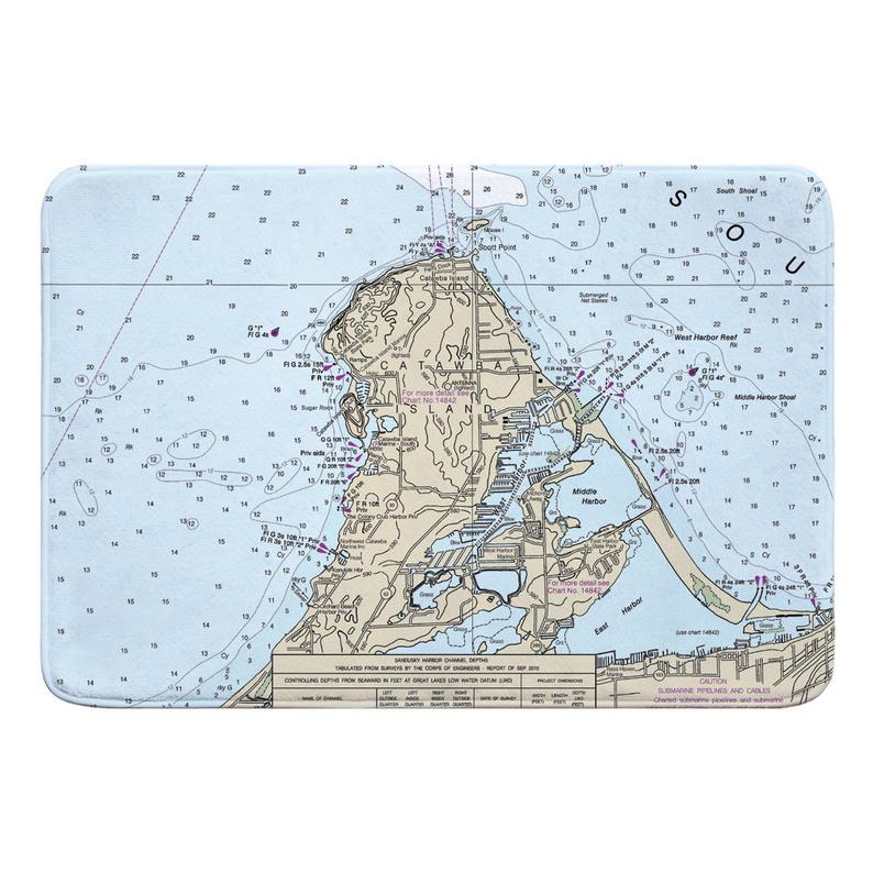 OH Catawba Island, OH Nautical Chart Memory Foam Bath Mat, Map Floor Mat, Map Bath Mat